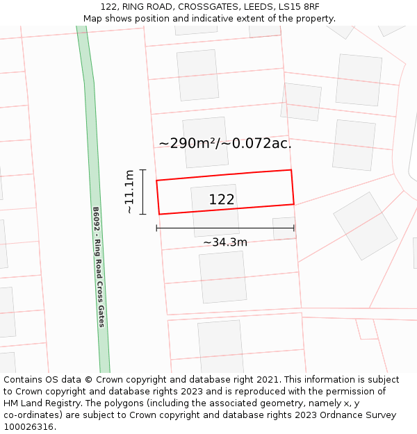 122, RING ROAD, CROSSGATES, LEEDS, LS15 8RF: Plot and title map