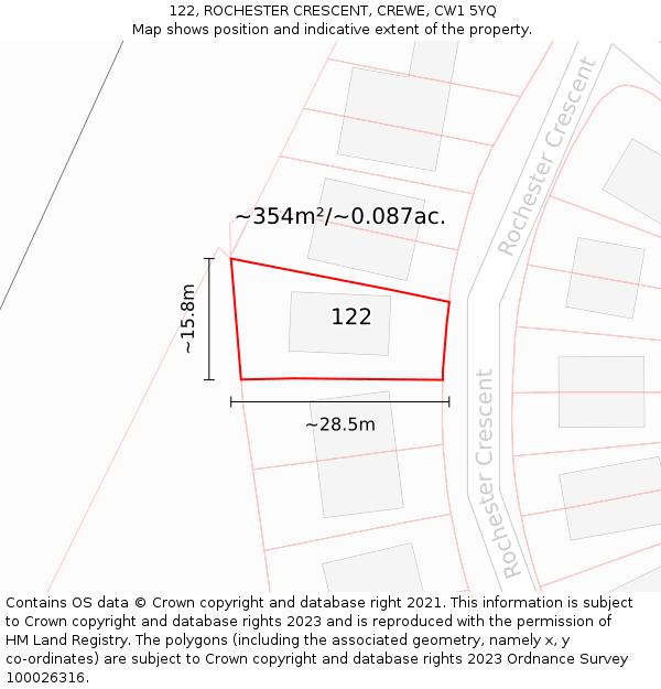 122, ROCHESTER CRESCENT, CREWE, CW1 5YQ: Plot and title map