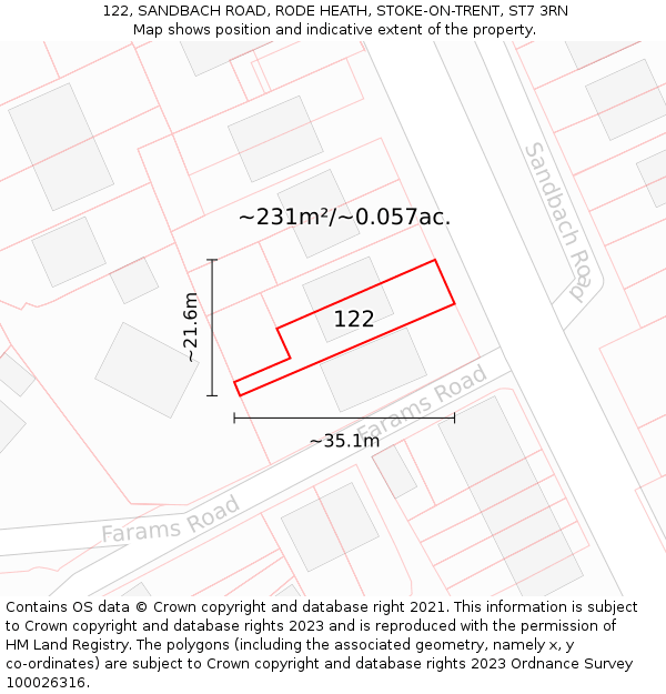 122, SANDBACH ROAD, RODE HEATH, STOKE-ON-TRENT, ST7 3RN: Plot and title map