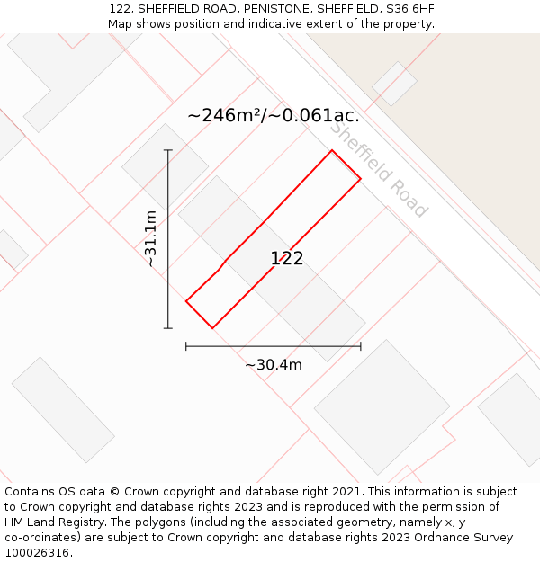 122, SHEFFIELD ROAD, PENISTONE, SHEFFIELD, S36 6HF: Plot and title map