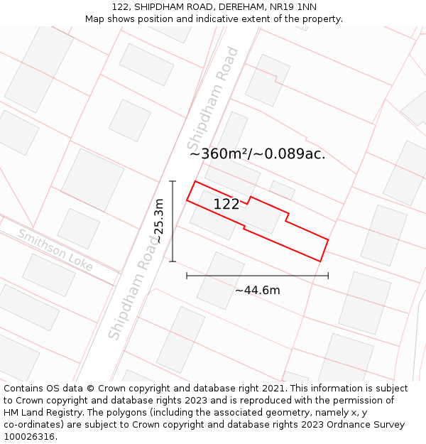 122, SHIPDHAM ROAD, DEREHAM, NR19 1NN: Plot and title map