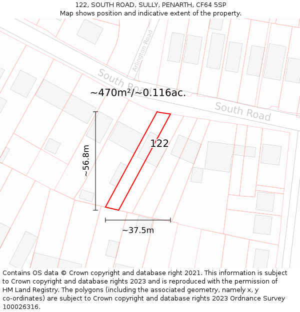 122, SOUTH ROAD, SULLY, PENARTH, CF64 5SP: Plot and title map