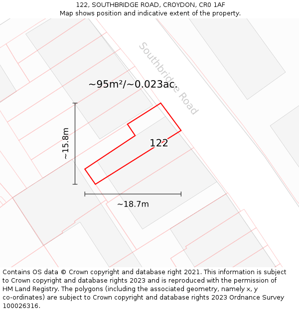 122, SOUTHBRIDGE ROAD, CROYDON, CR0 1AF: Plot and title map