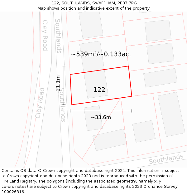 122, SOUTHLANDS, SWAFFHAM, PE37 7PG: Plot and title map