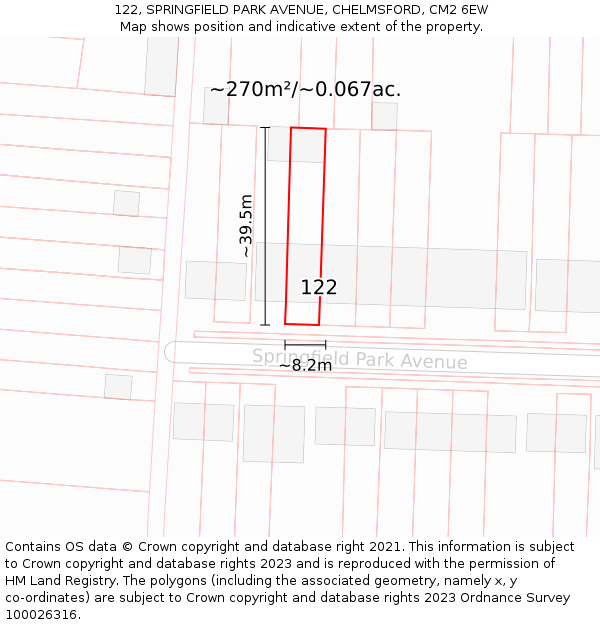 122, SPRINGFIELD PARK AVENUE, CHELMSFORD, CM2 6EW: Plot and title map