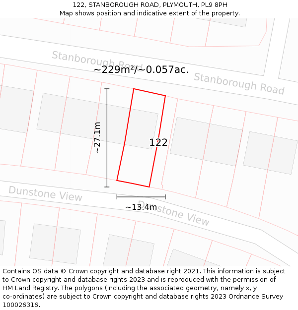 122, STANBOROUGH ROAD, PLYMOUTH, PL9 8PH: Plot and title map