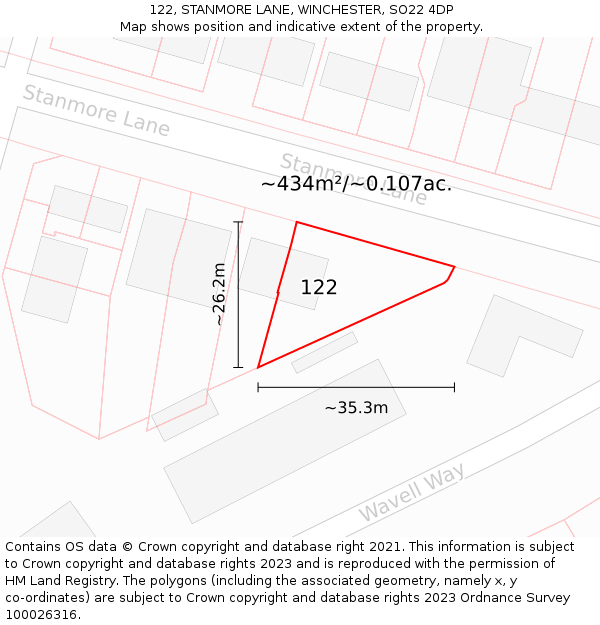 122, STANMORE LANE, WINCHESTER, SO22 4DP: Plot and title map