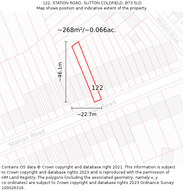 122, STATION ROAD, SUTTON COLDFIELD, B73 5LD: Plot and title map