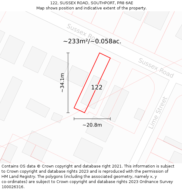 122, SUSSEX ROAD, SOUTHPORT, PR8 6AE: Plot and title map