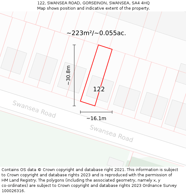 122, SWANSEA ROAD, GORSEINON, SWANSEA, SA4 4HQ: Plot and title map