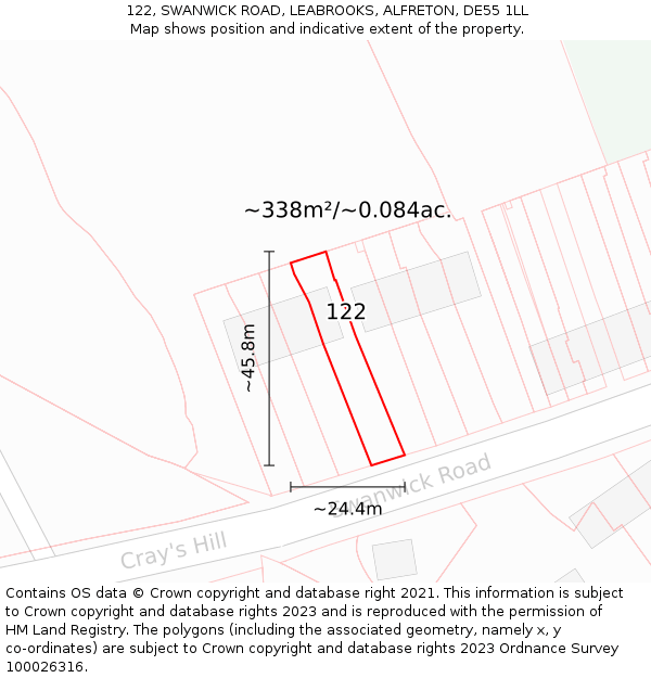 122, SWANWICK ROAD, LEABROOKS, ALFRETON, DE55 1LL: Plot and title map