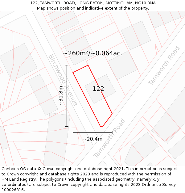 122, TAMWORTH ROAD, LONG EATON, NOTTINGHAM, NG10 3NA: Plot and title map