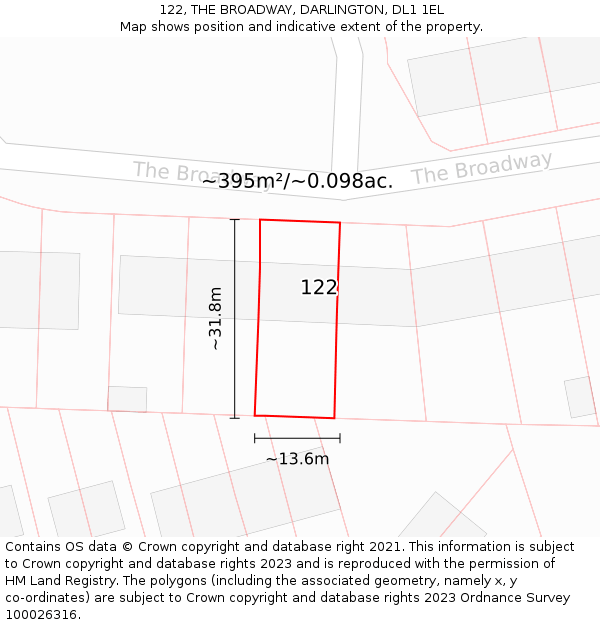 122, THE BROADWAY, DARLINGTON, DL1 1EL: Plot and title map