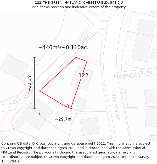 122, THE GREEN, HASLAND, CHESTERFIELD, S41 0JU: Plot and title map