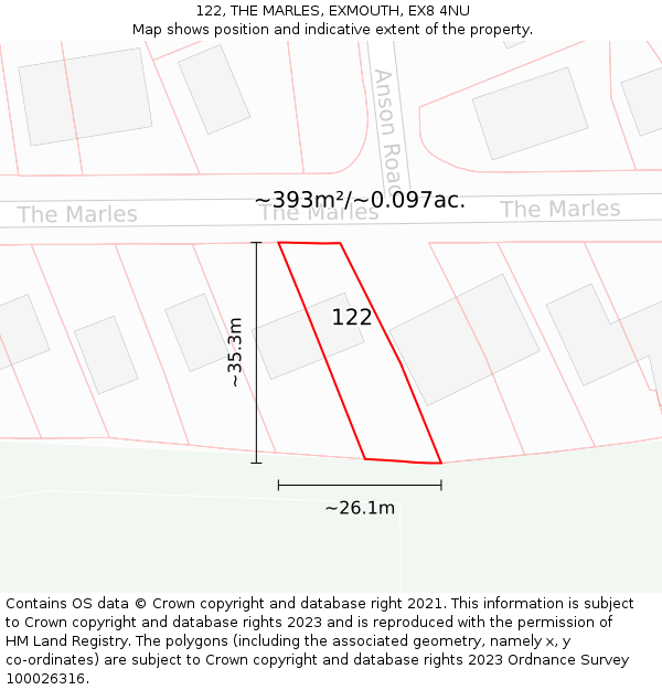 122, THE MARLES, EXMOUTH, EX8 4NU: Plot and title map