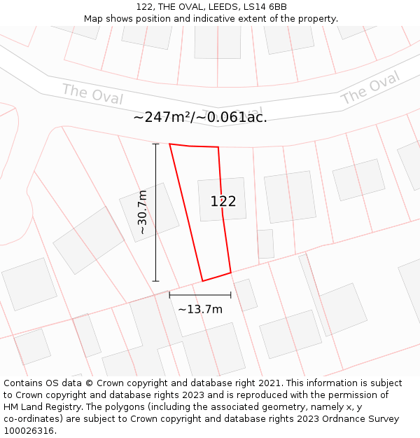 122, THE OVAL, LEEDS, LS14 6BB: Plot and title map