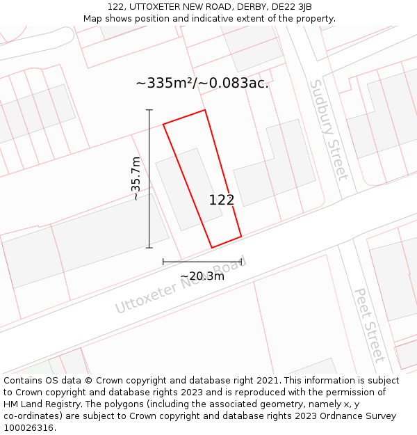 122, UTTOXETER NEW ROAD, DERBY, DE22 3JB: Plot and title map