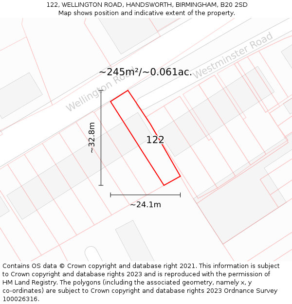 122, WELLINGTON ROAD, HANDSWORTH, BIRMINGHAM, B20 2SD: Plot and title map