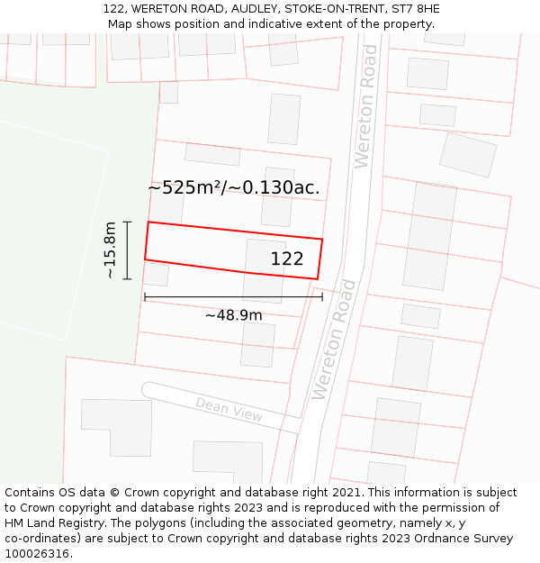 122, WERETON ROAD, AUDLEY, STOKE-ON-TRENT, ST7 8HE: Plot and title map