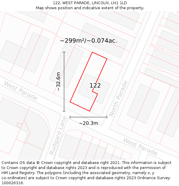 122, WEST PARADE, LINCOLN, LN1 1LD: Plot and title map