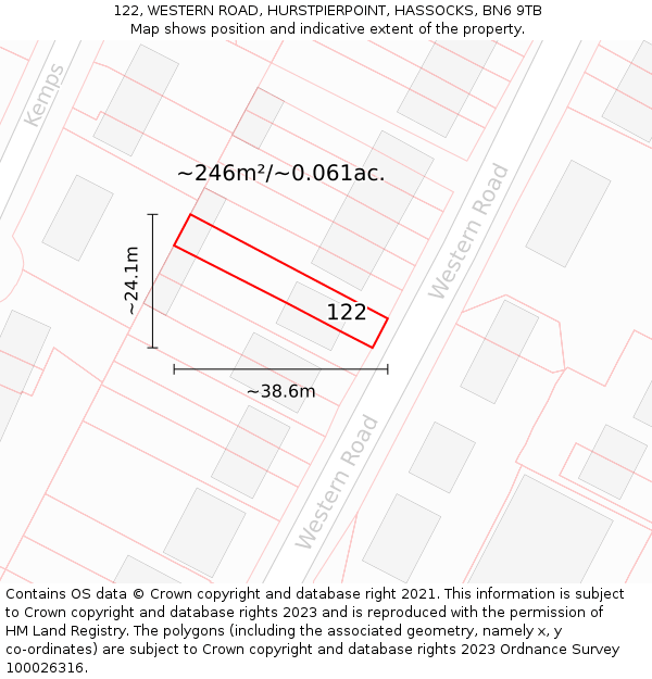 122, WESTERN ROAD, HURSTPIERPOINT, HASSOCKS, BN6 9TB: Plot and title map