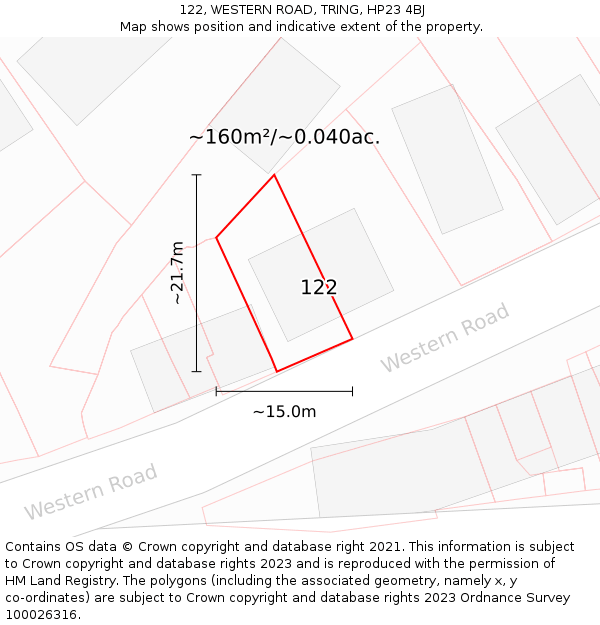 122, WESTERN ROAD, TRING, HP23 4BJ: Plot and title map