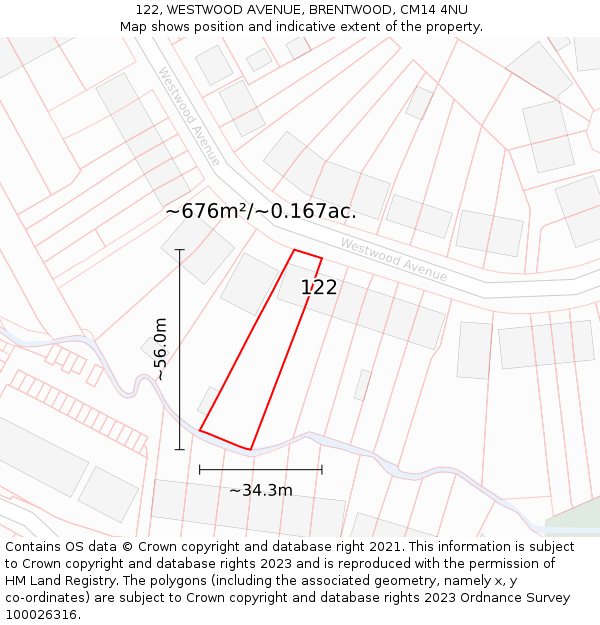 122, WESTWOOD AVENUE, BRENTWOOD, CM14 4NU: Plot and title map