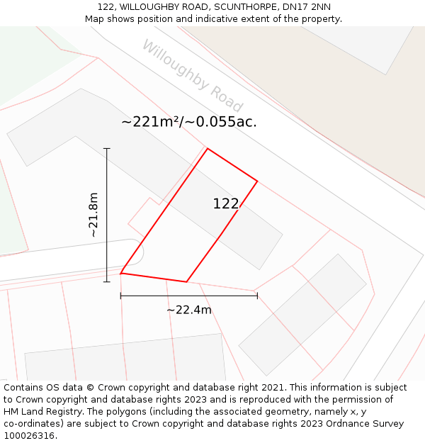 122, WILLOUGHBY ROAD, SCUNTHORPE, DN17 2NN: Plot and title map