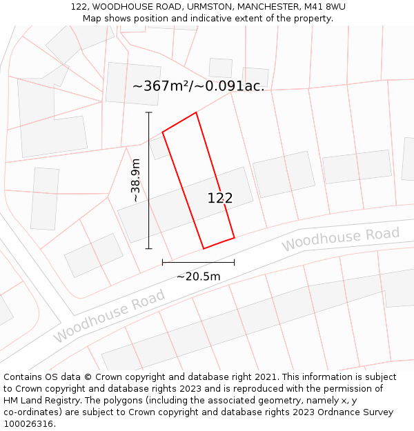 122, WOODHOUSE ROAD, URMSTON, MANCHESTER, M41 8WU: Plot and title map