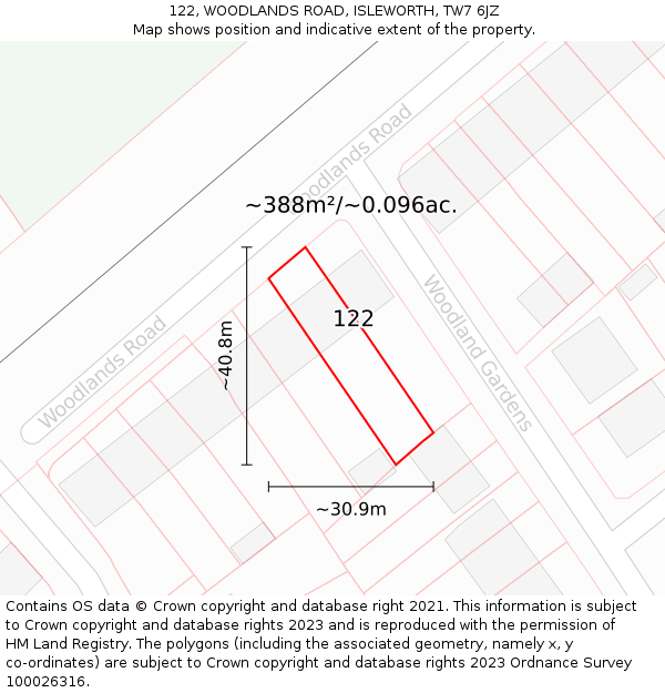 122, WOODLANDS ROAD, ISLEWORTH, TW7 6JZ: Plot and title map