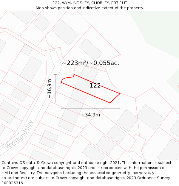 122, WYMUNDSLEY, CHORLEY, PR7 1UT: Plot and title map