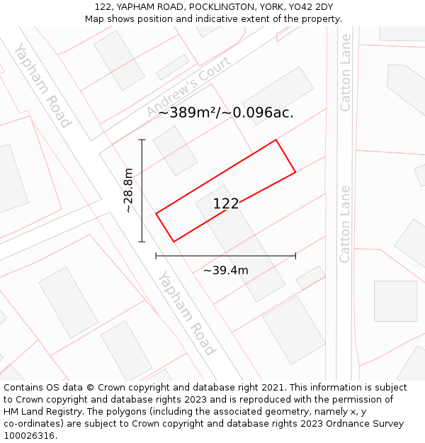 122, YAPHAM ROAD, POCKLINGTON, YORK, YO42 2DY: Plot and title map