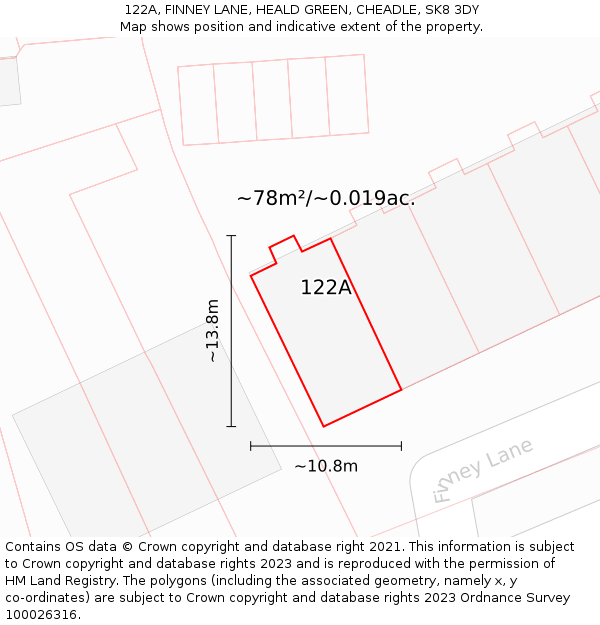 122A, FINNEY LANE, HEALD GREEN, CHEADLE, SK8 3DY: Plot and title map