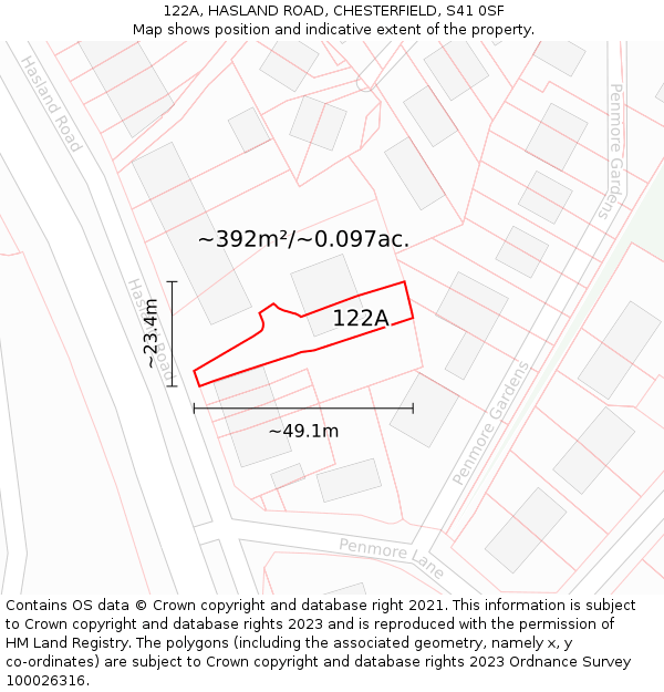 122A, HASLAND ROAD, CHESTERFIELD, S41 0SF: Plot and title map