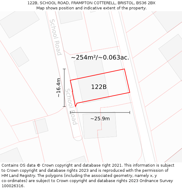 122B, SCHOOL ROAD, FRAMPTON COTTERELL, BRISTOL, BS36 2BX: Plot and title map