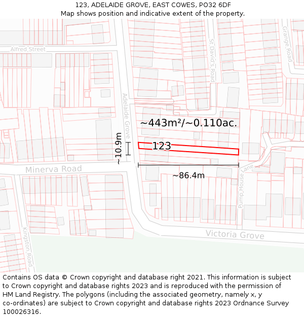 123, ADELAIDE GROVE, EAST COWES, PO32 6DF: Plot and title map