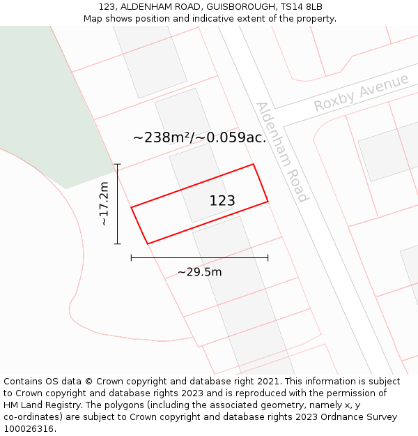 123, ALDENHAM ROAD, GUISBOROUGH, TS14 8LB: Plot and title map