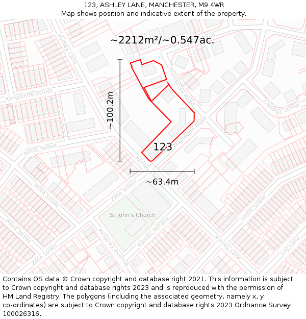 123, ASHLEY LANE, MANCHESTER, M9 4WR: Plot and title map