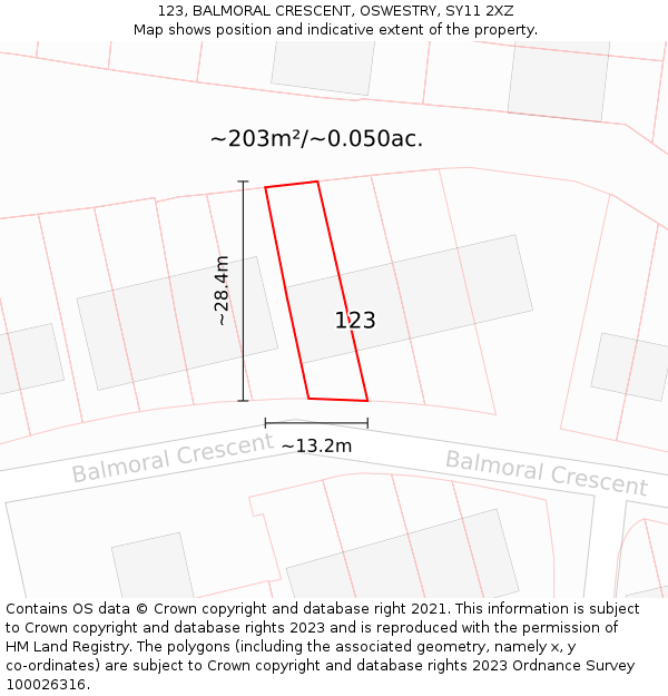 123, BALMORAL CRESCENT, OSWESTRY, SY11 2XZ: Plot and title map