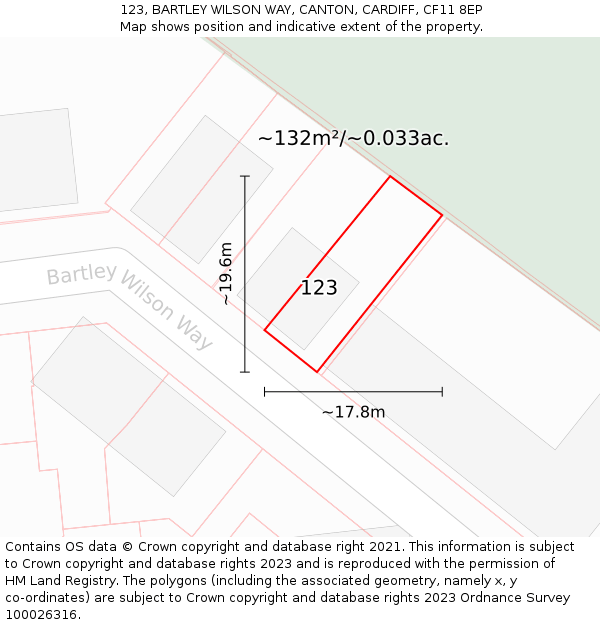 123, BARTLEY WILSON WAY, CANTON, CARDIFF, CF11 8EP: Plot and title map