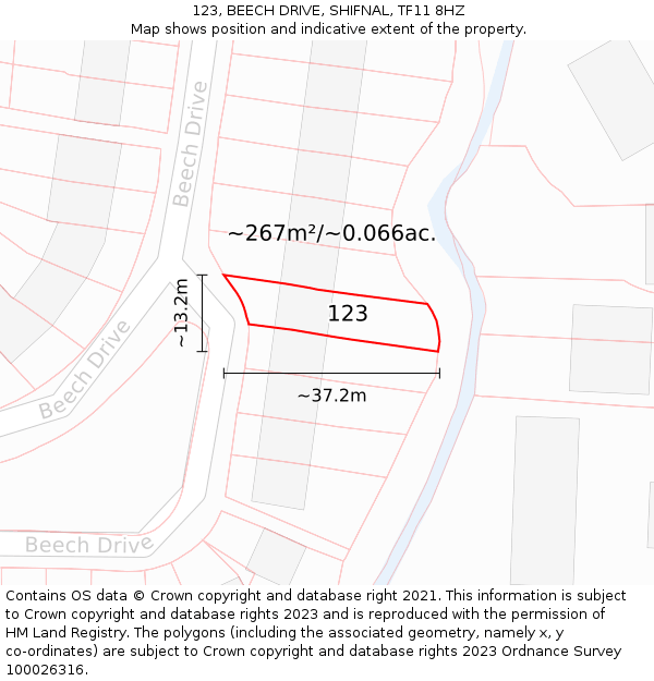 123, BEECH DRIVE, SHIFNAL, TF11 8HZ: Plot and title map