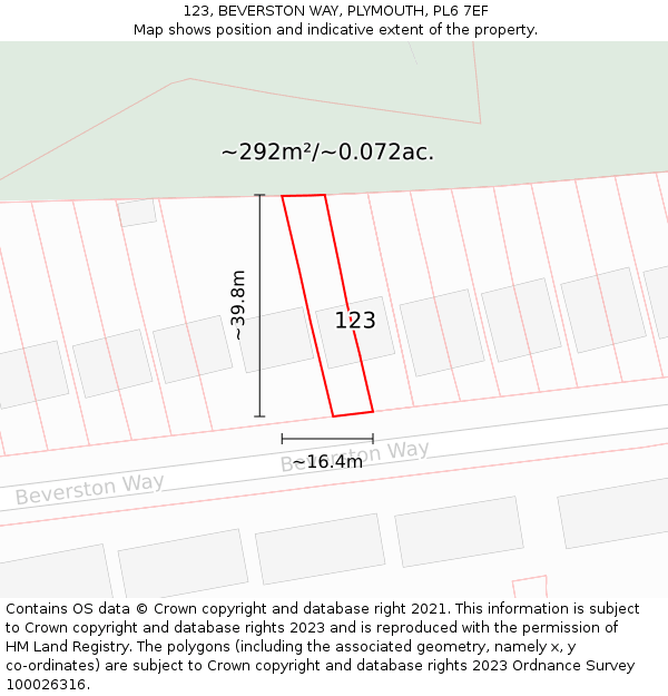 123, BEVERSTON WAY, PLYMOUTH, PL6 7EF: Plot and title map