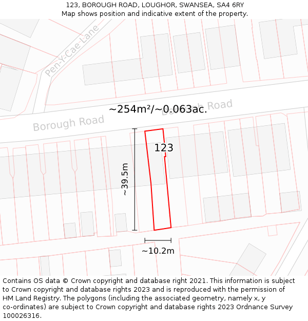 123, BOROUGH ROAD, LOUGHOR, SWANSEA, SA4 6RY: Plot and title map