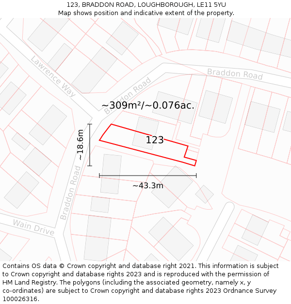 123, BRADDON ROAD, LOUGHBOROUGH, LE11 5YU: Plot and title map