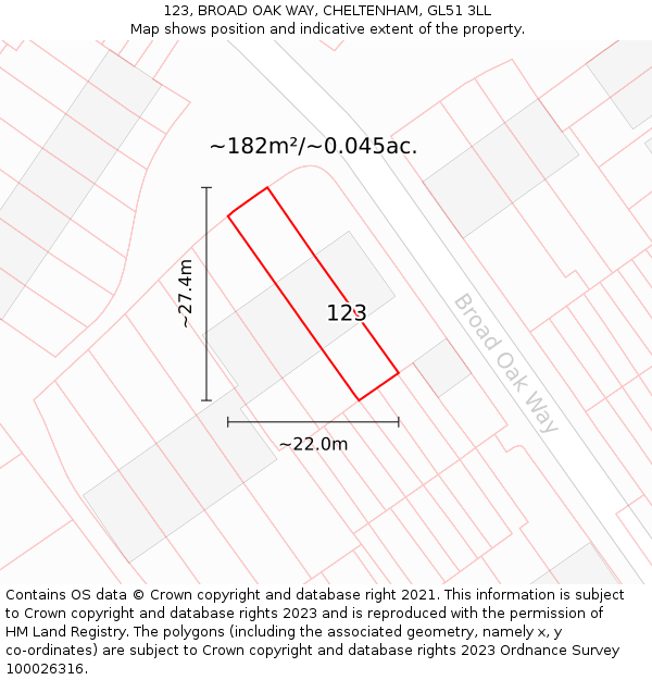 123, BROAD OAK WAY, CHELTENHAM, GL51 3LL: Plot and title map