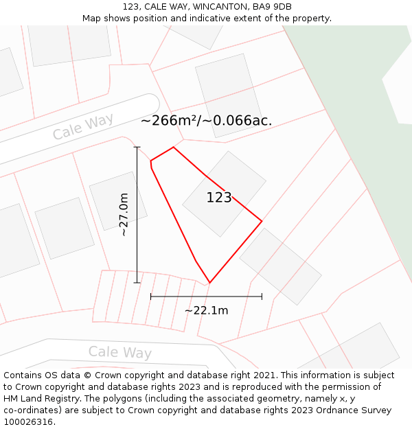 123, CALE WAY, WINCANTON, BA9 9DB: Plot and title map