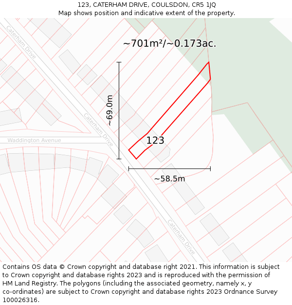 123, CATERHAM DRIVE, COULSDON, CR5 1JQ: Plot and title map