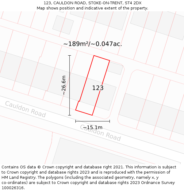 123, CAULDON ROAD, STOKE-ON-TRENT, ST4 2DX: Plot and title map