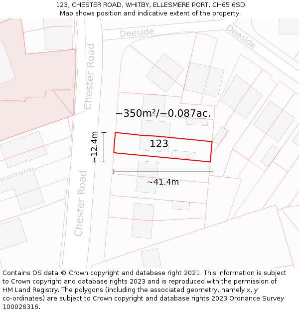 123, CHESTER ROAD, WHITBY, ELLESMERE PORT, CH65 6SD: Plot and title map