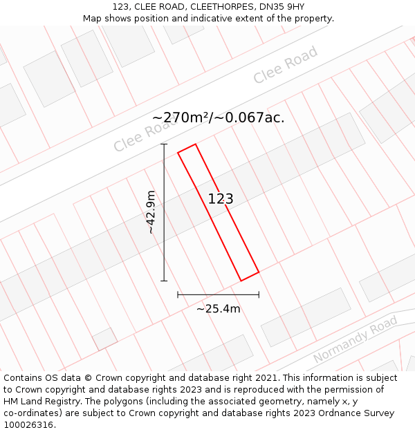 123, CLEE ROAD, CLEETHORPES, DN35 9HY: Plot and title map